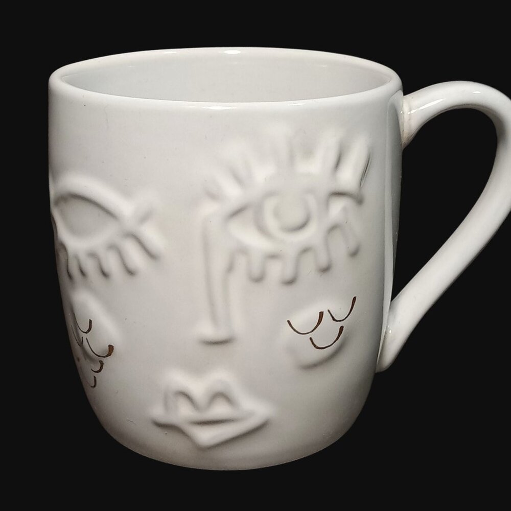 Starbucks 11 Oz Ceramic Coffee Mug White Gold Siren Winking Embossed Cup 2016